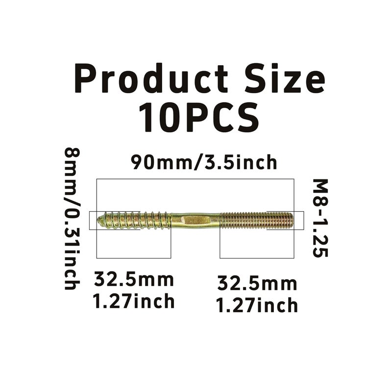 bociloy 10Pcs M8x90mm Hanger Bolts, Double Ended Thread Dowel Screws, Self-Tapping Screws for Secure Wood Joints - Image 2